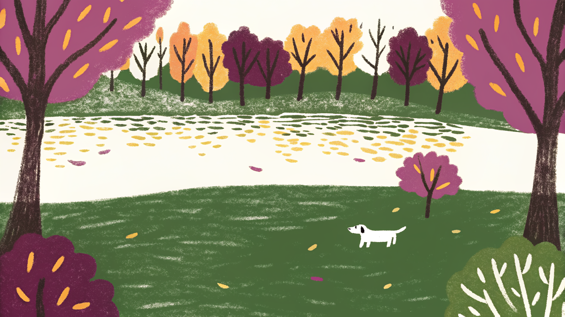 Dog exploring a scenic Ohio park in autumn