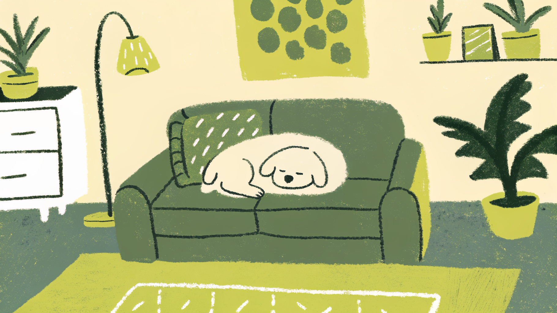 Relaxed dog lounging on a modern couch