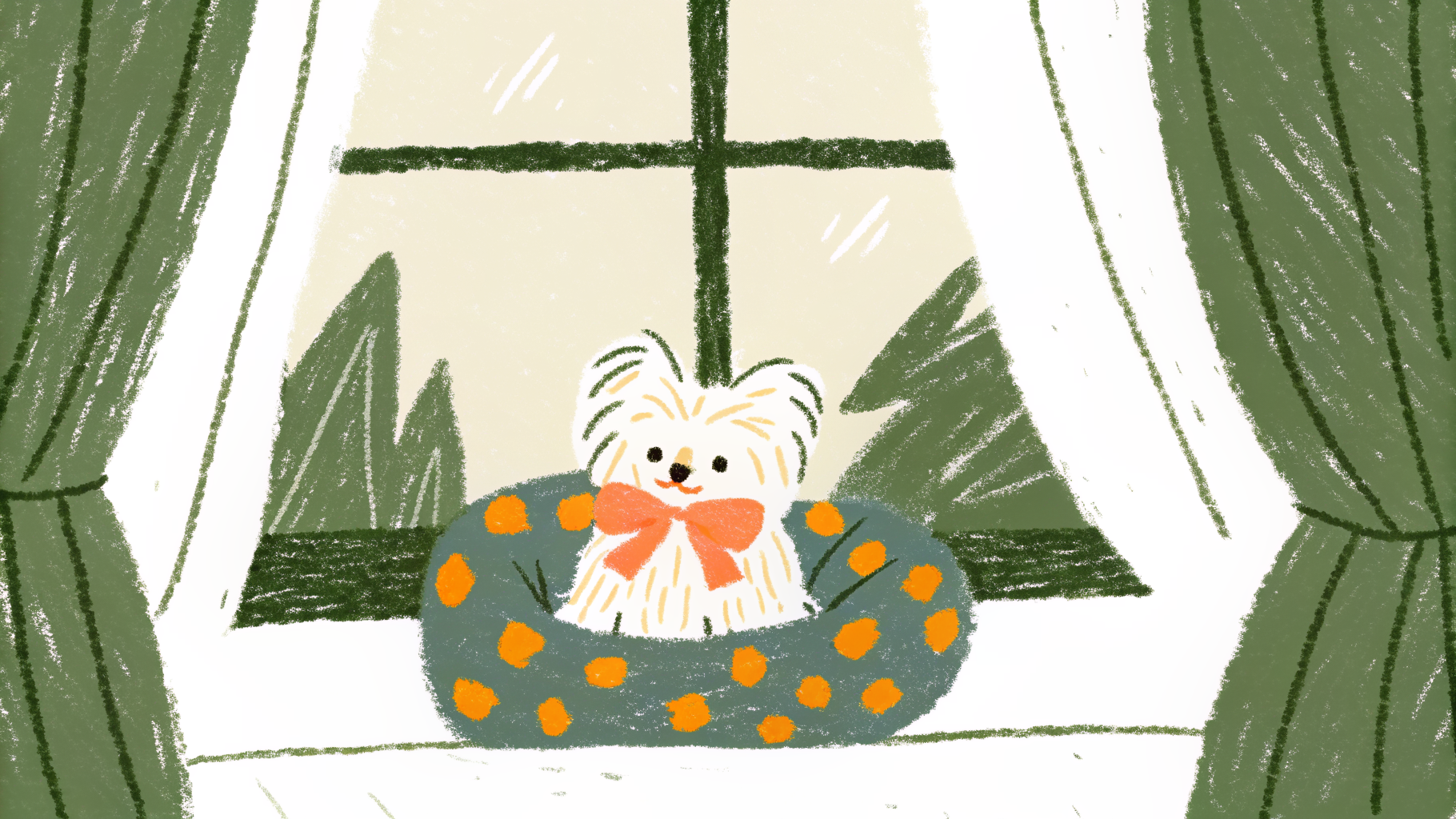 Illustration of a Yorkshire Terrier with a silky blue-and-tan coat standing confidently on a city sidewalk